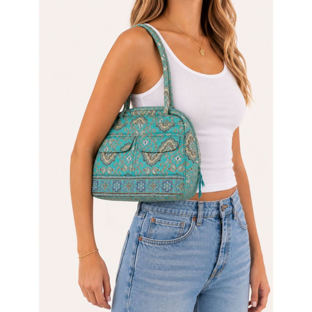 Vera Bradley Java Blue Bowler Bag Vintage Y2K Quilted Paisley Purse Retired